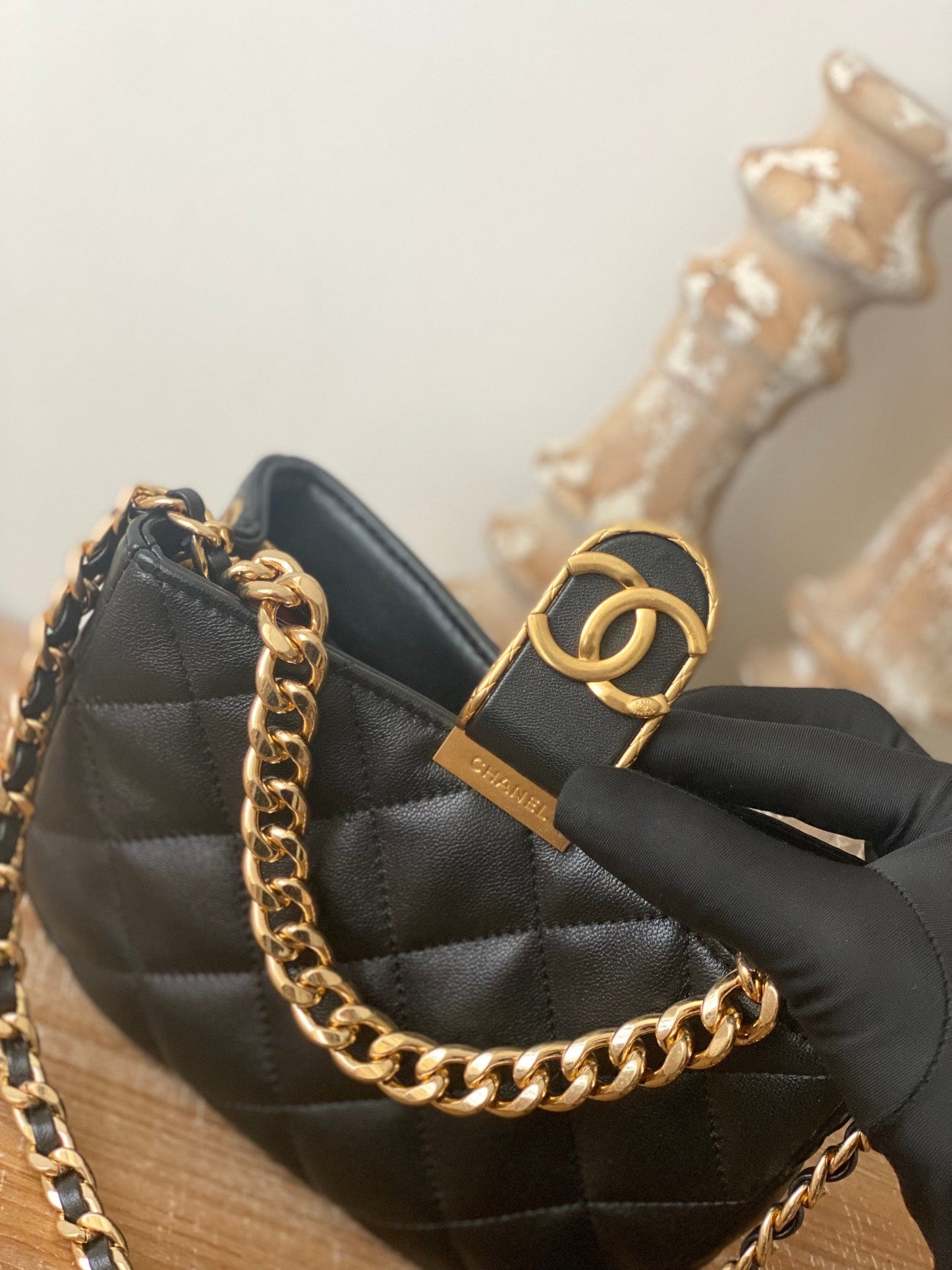CHLSmall Hobo Bag Gold Hardware Black For Women, Women’s Handbags, Shoulder Bags 7.5in/19cm