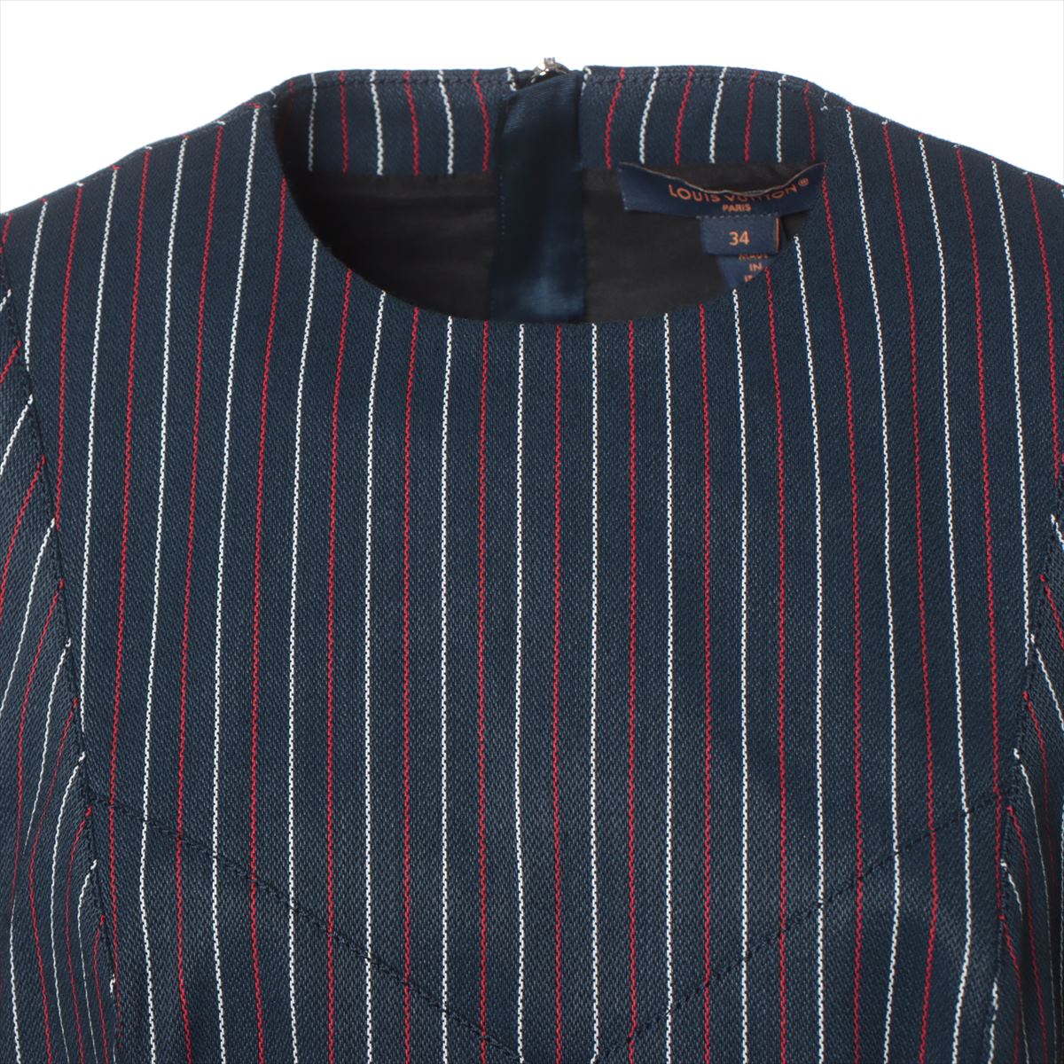 Louis Vuitton 23AW Wool Polyurethane One Earrings 34 Navy 3D Tri-Color Scooter Dress 1AC45W RW232WB Monogram Back Belt