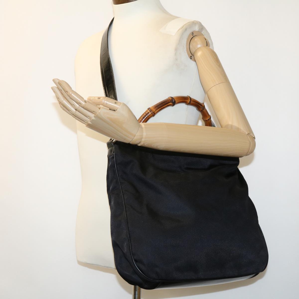 GUCCI Bamboo Hand Bag Canvas Black ac1087