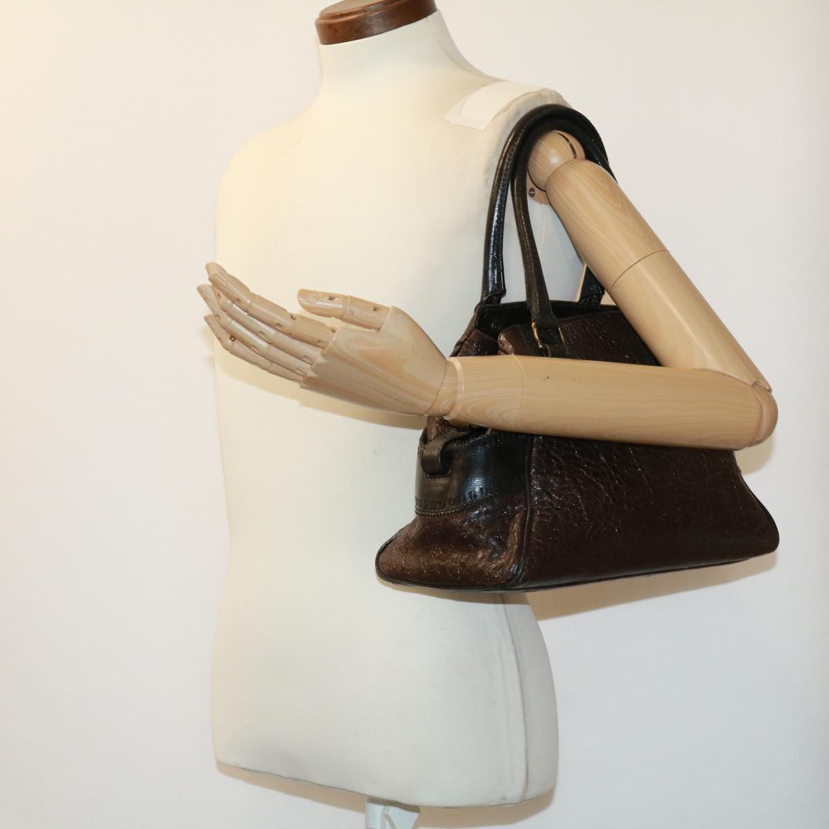 FENDI Hand Bag Leather Brown ac1144