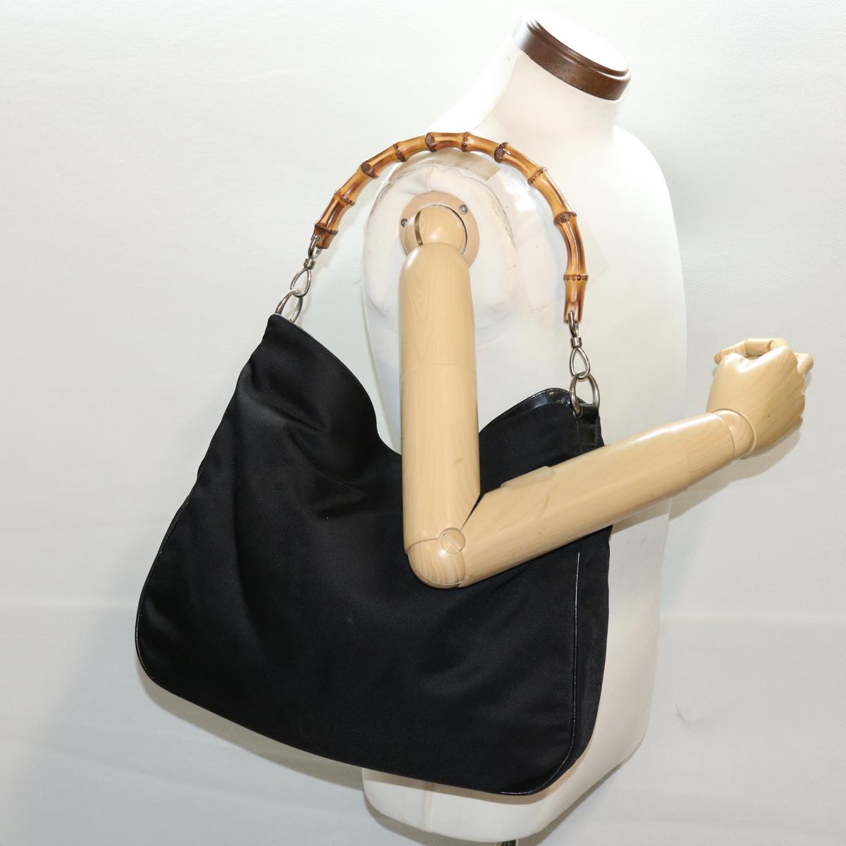 GUCCI Bamboo Shoulder Bag Nylon Black 001•1998•1577 ac1978