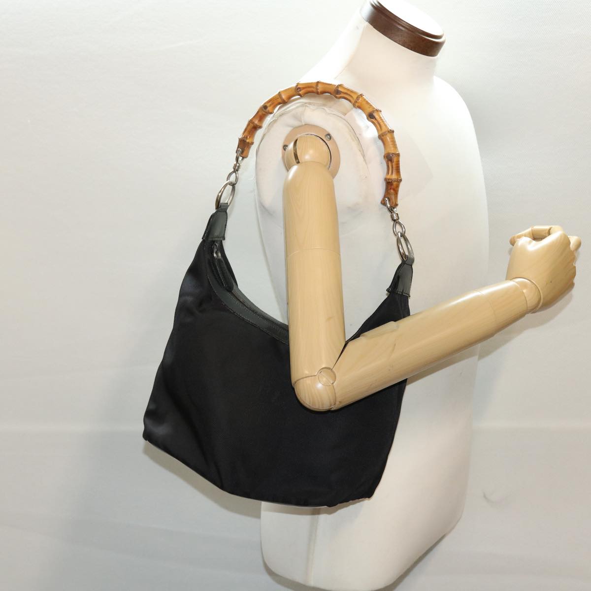 GUCCI Bamboo Shoulder Bag Nylon Black 000•2214•053 ac1979
