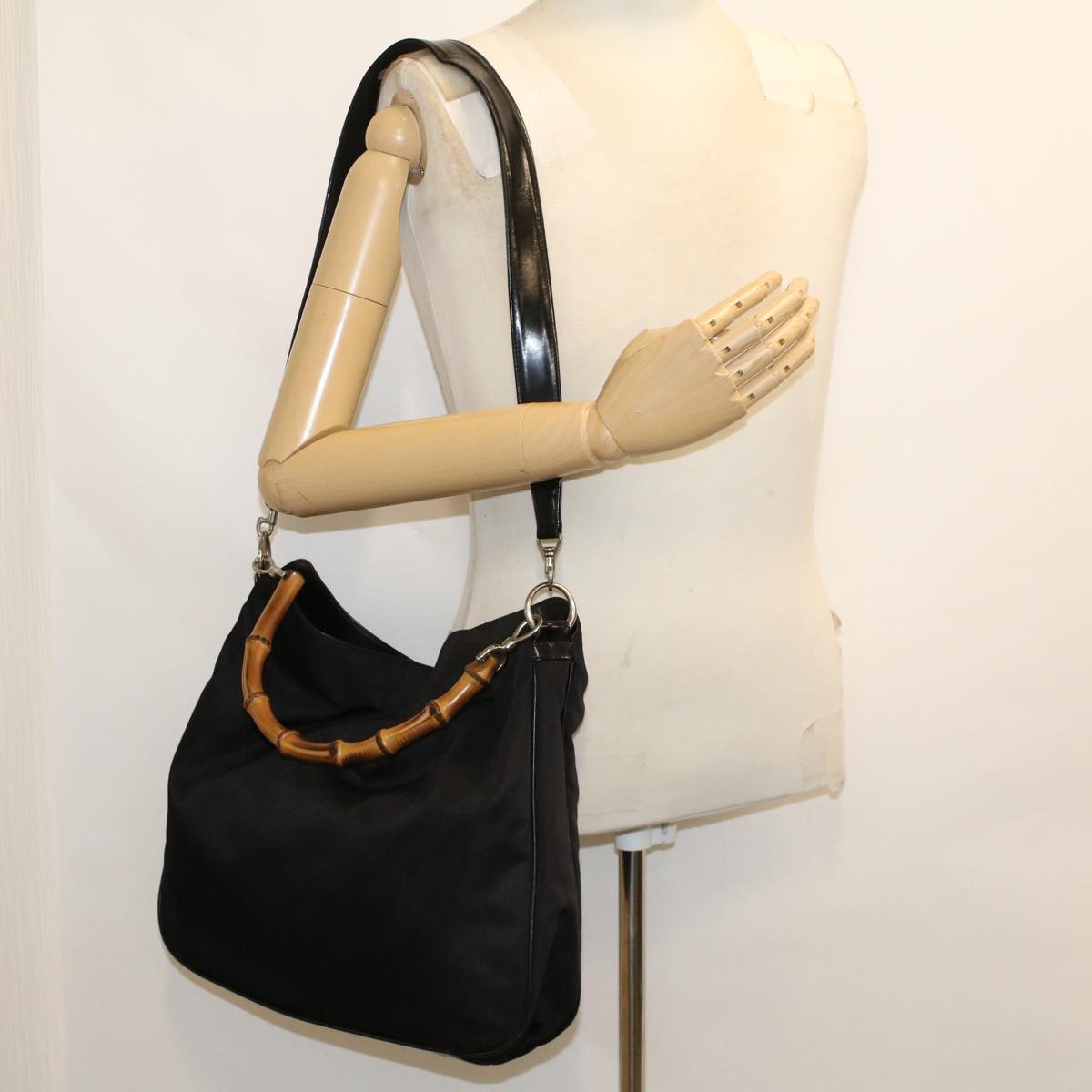 GUCCI Bamboo Shoulder Bag Nylon 2way Black 001•2852•1577•5 ac2021