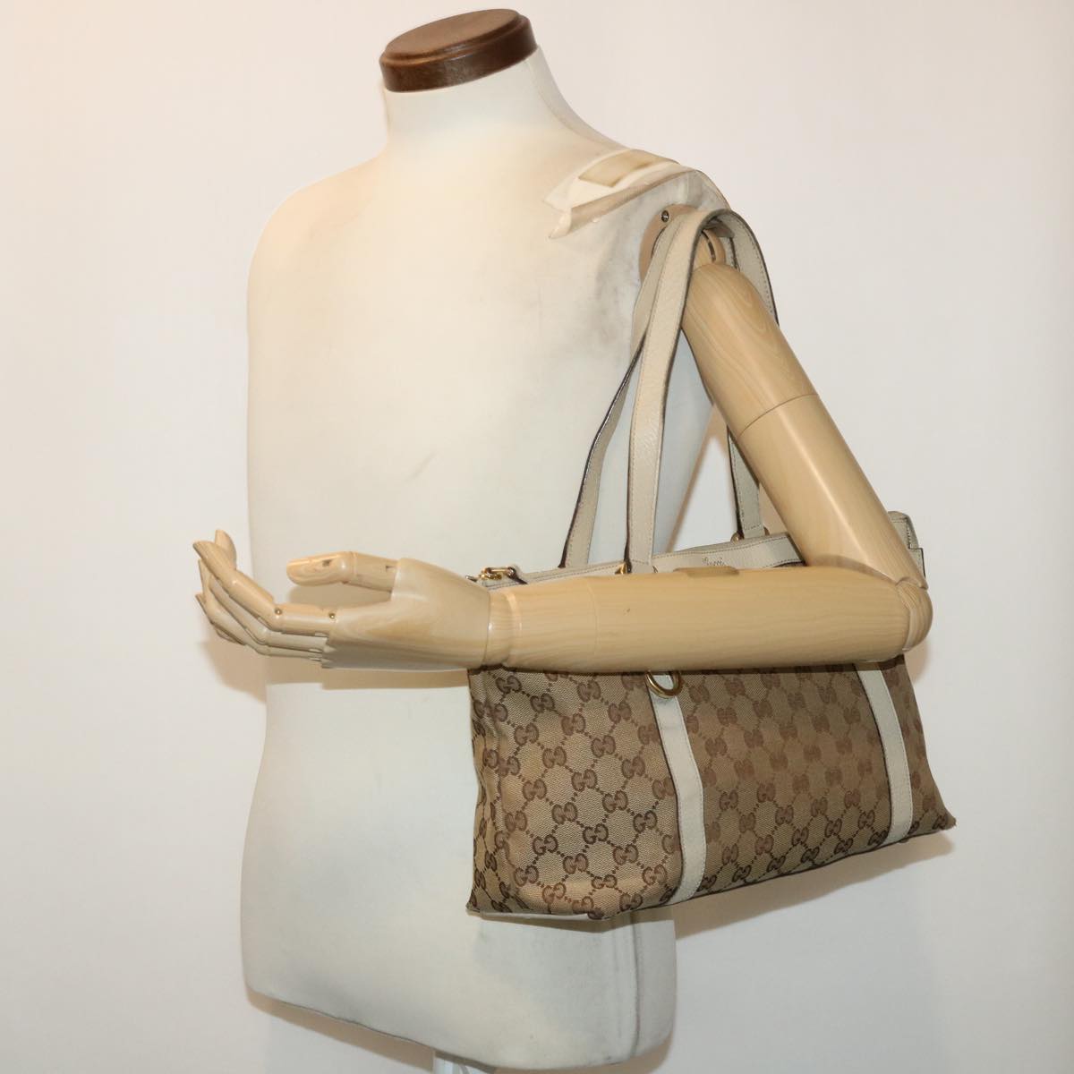 GUCCI GG Canvas Hand Bag Beige White 141470 ac2077