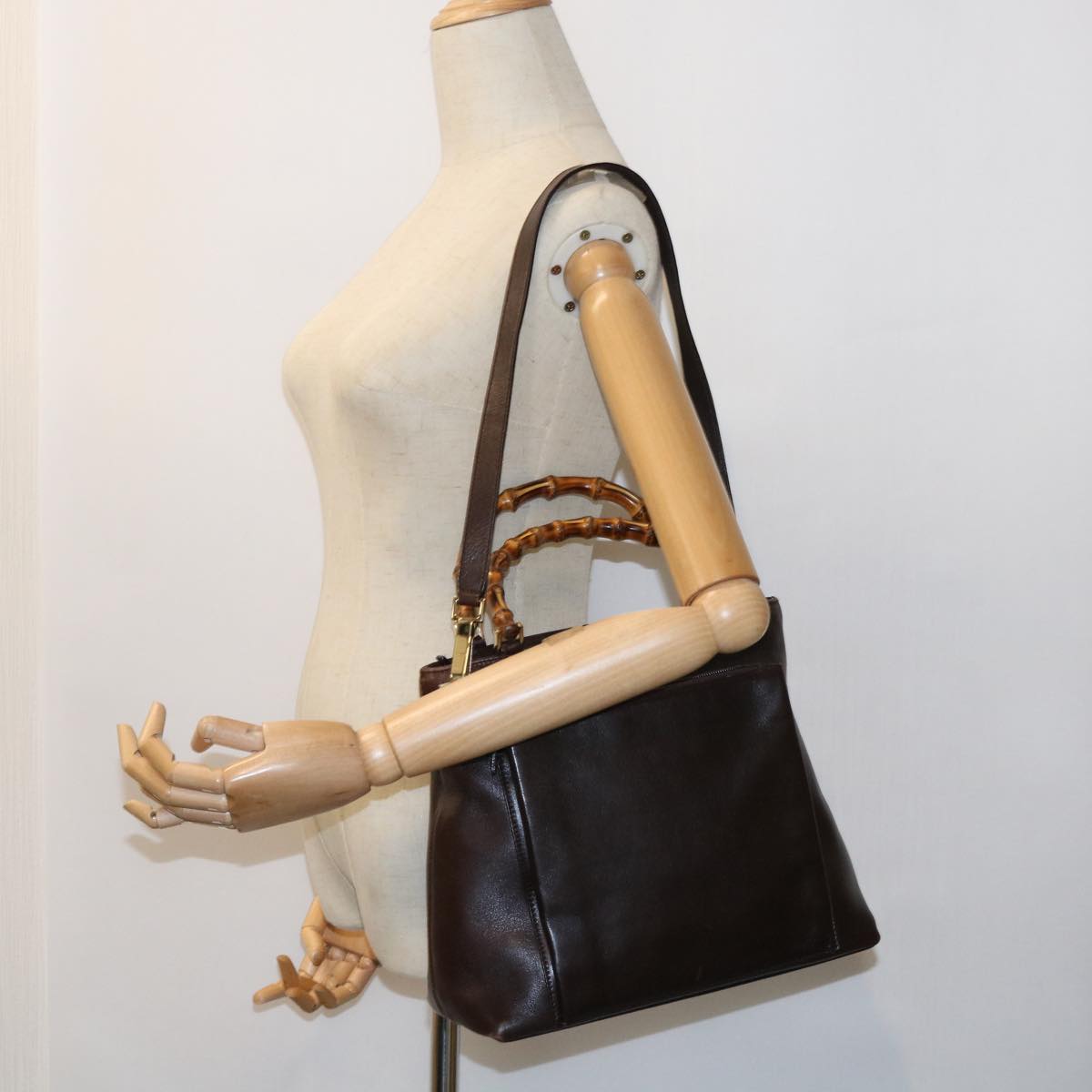 GUCCI Bamboo Hand Bag Leather 2way Brown 002 2058 0508 0 ac2195