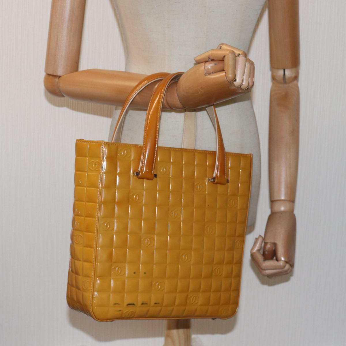 CHANEL Choco Bar Hand Bag Enamel Yellow CC ac2997
