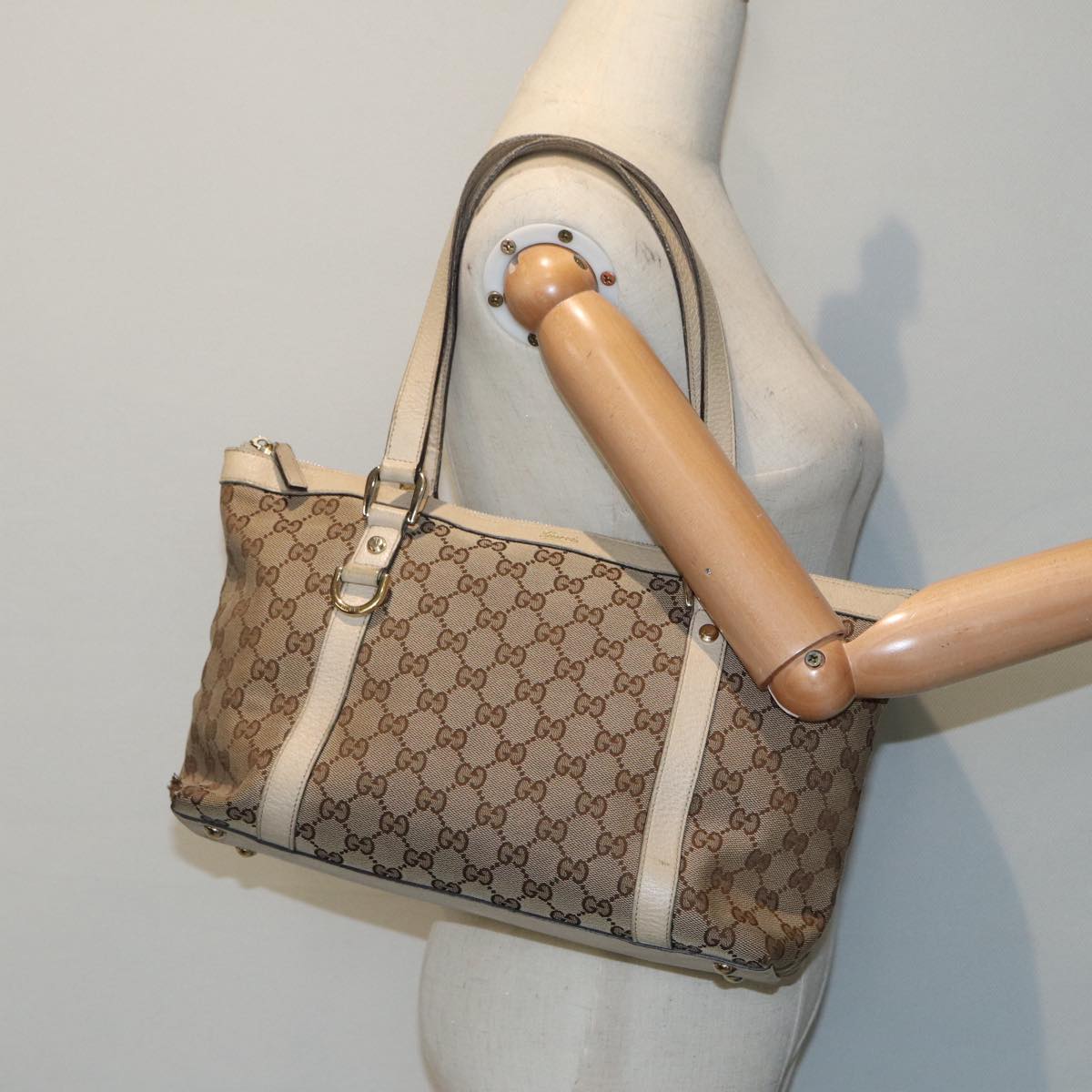 GUCCI GG Canvas Tote Bag Beige Gold 141470 ac3206