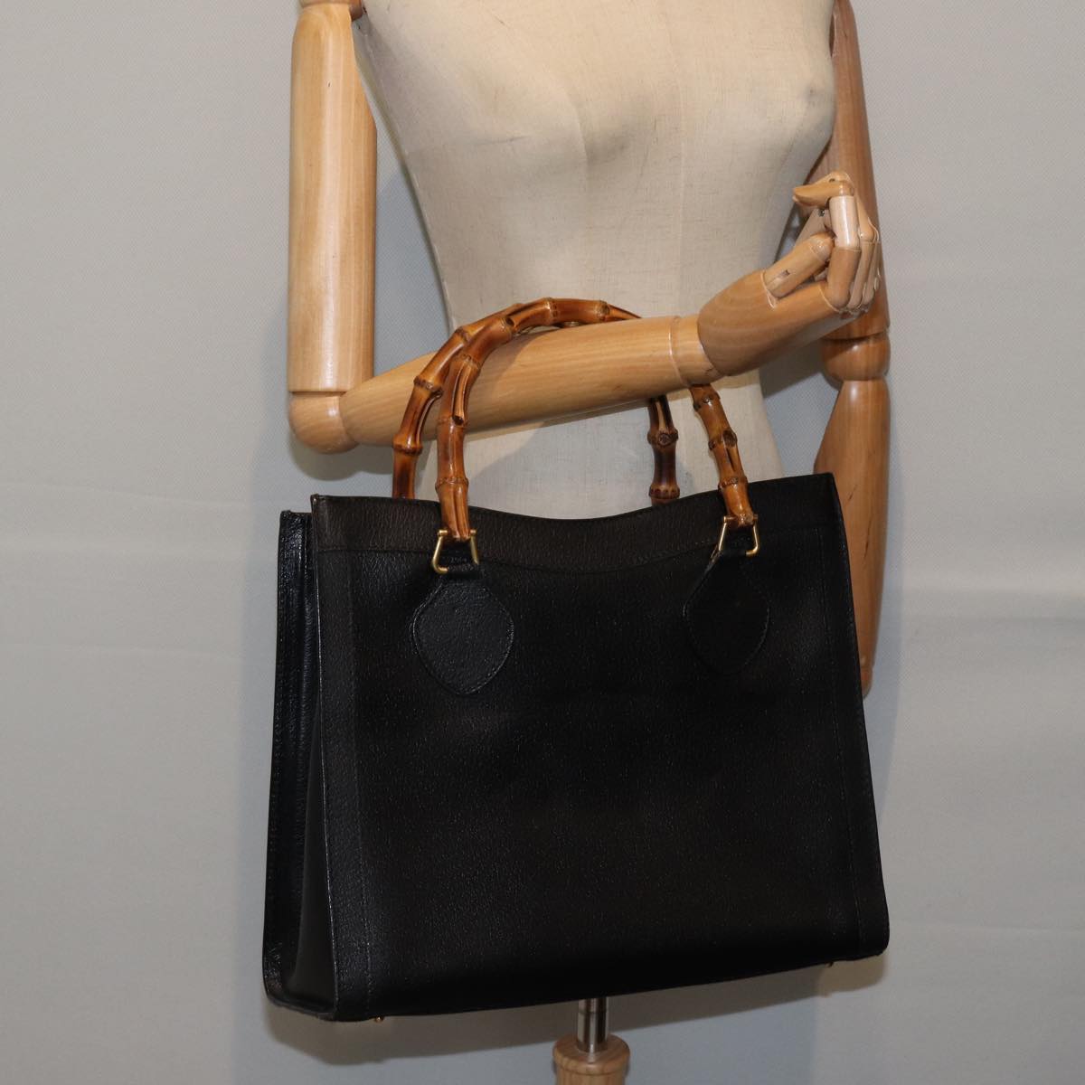 GUCCI Bamboo Hand Bag Leather Black ac3259