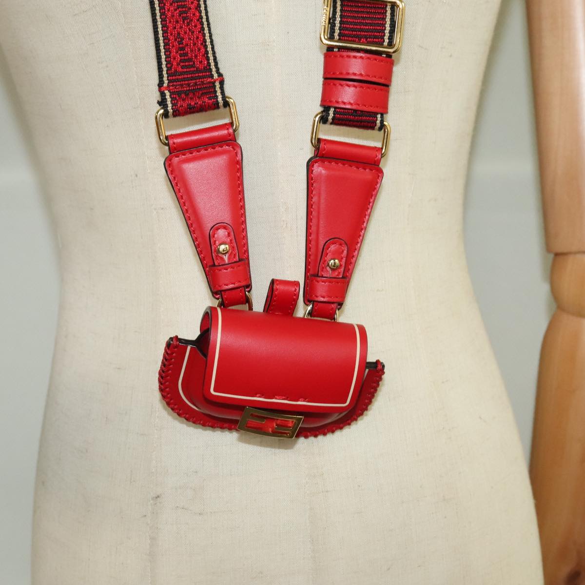 FENDI AirPods case Pouch Leather Red ac3375