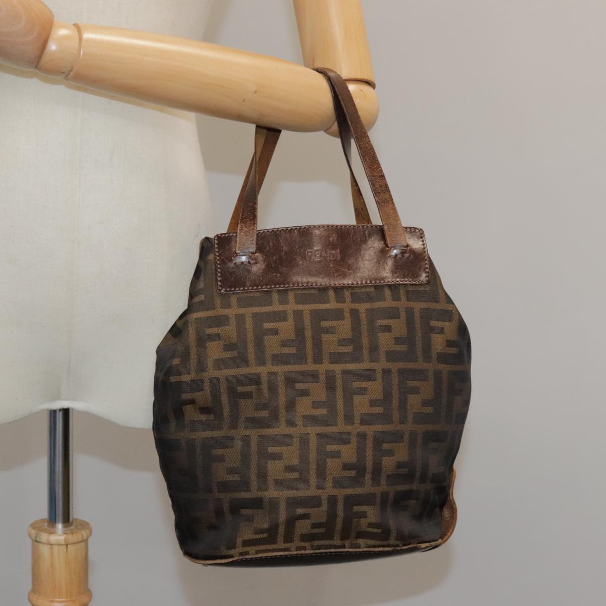 FENDI Zucca Canvas Hand Bag Brown Black ac3445