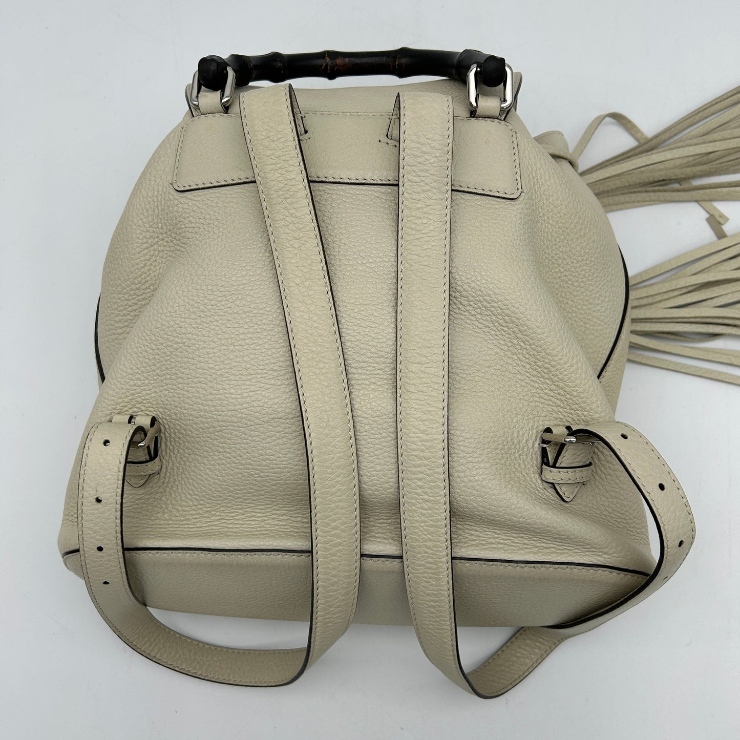 GLM-- Leather Bamboo Tassel Backpack White