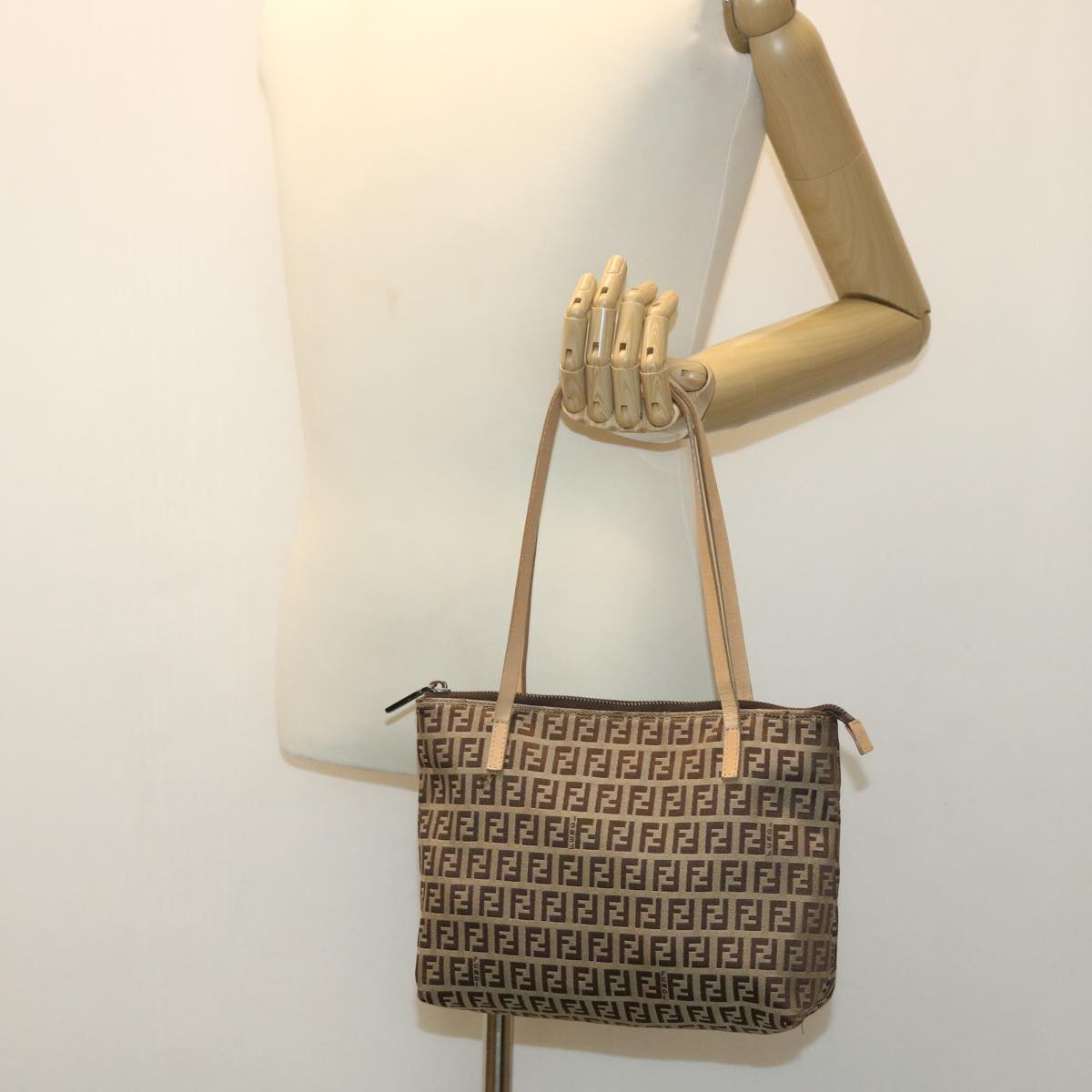 FENDI Zucchino Canvas Shoulder Bag Brown am3565