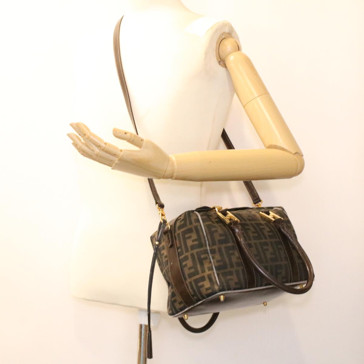 FENDI Hand Bag Zucca Canvas Brown am3593