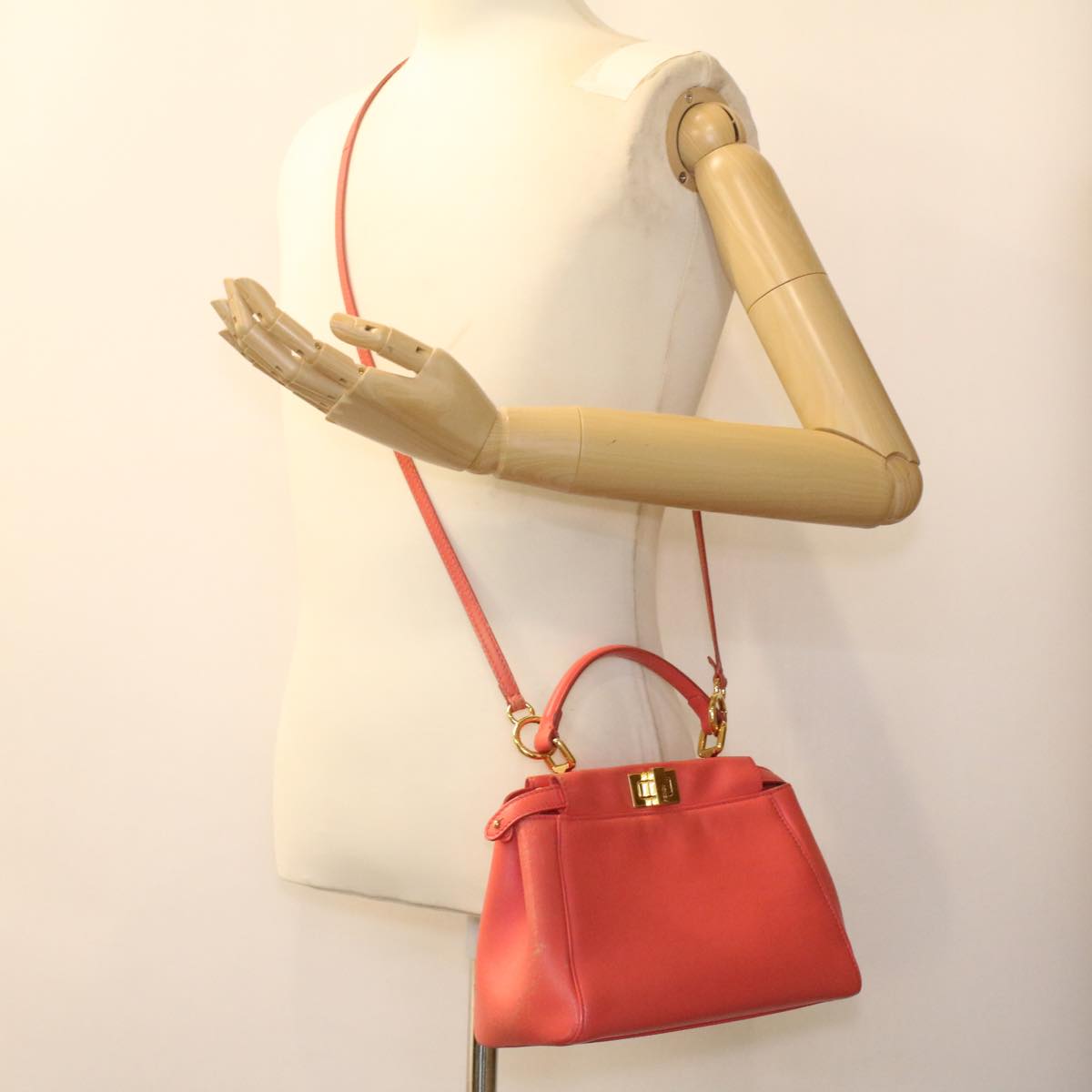 FENDI micro picaboo Hand Bag Leather 2way Orange am3883