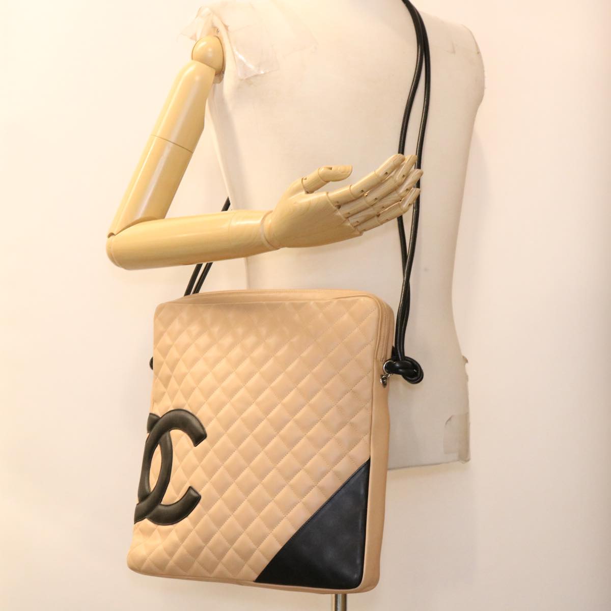 CHANEL Cambon Line Shoulder Bag Caviar Skin Beige CC am4027