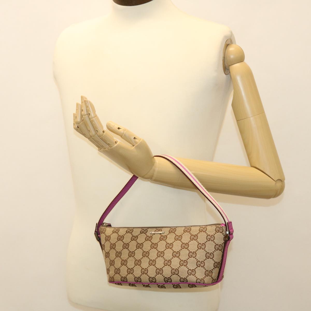 GUCCI GG Canvas Sherry Line Accessory Pouch Beige Pink 141809 am4129