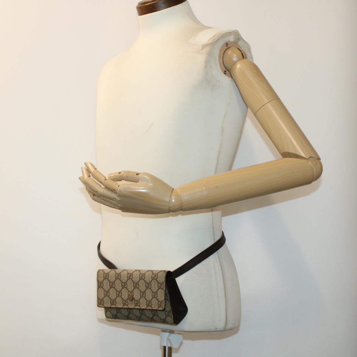 GUCCI GG Canvas Waist Bag PVC Leather Beige 137376 am4371
