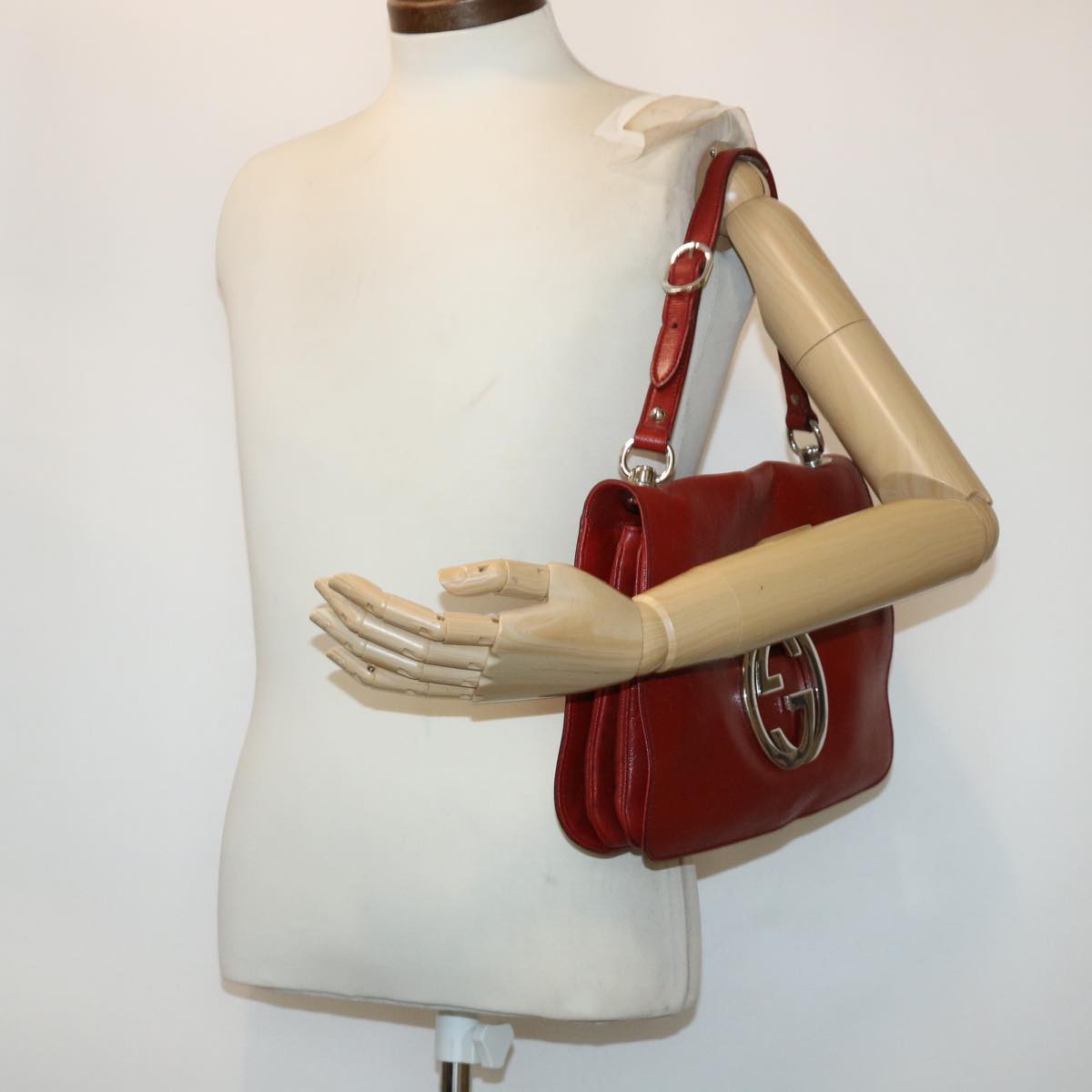 GUCCI Interlocking Shoulder Bag Leather Red 115746 am4584
