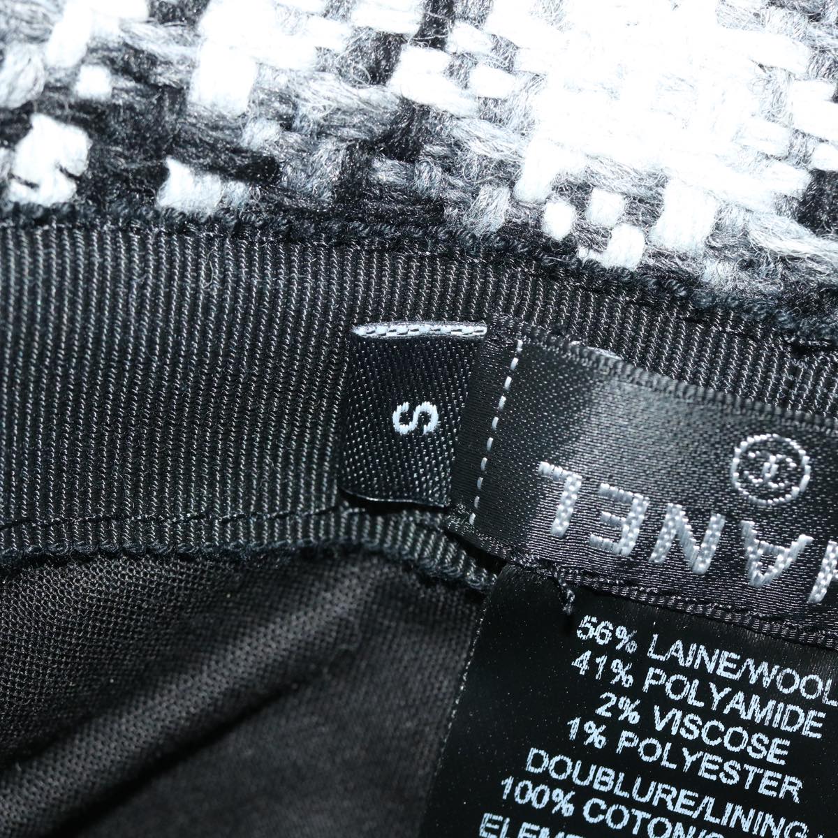 CHANEL COCO Mark Hat Wool S White Black CC am4943