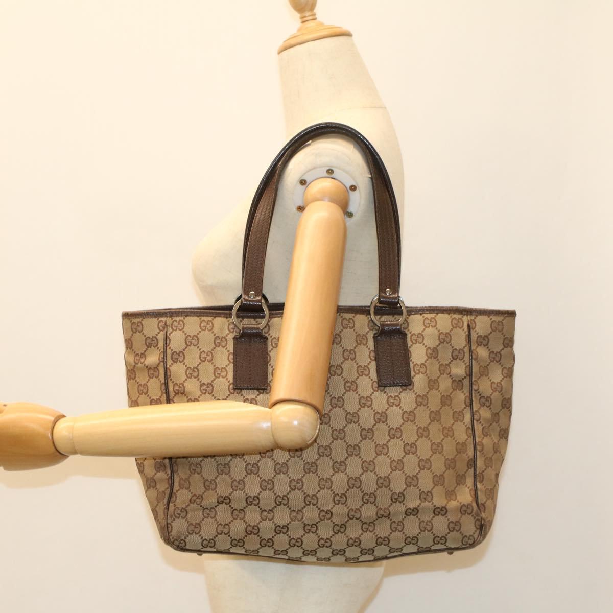 GUCCI GG Canvas Tote Bag Beige 113017 am5049