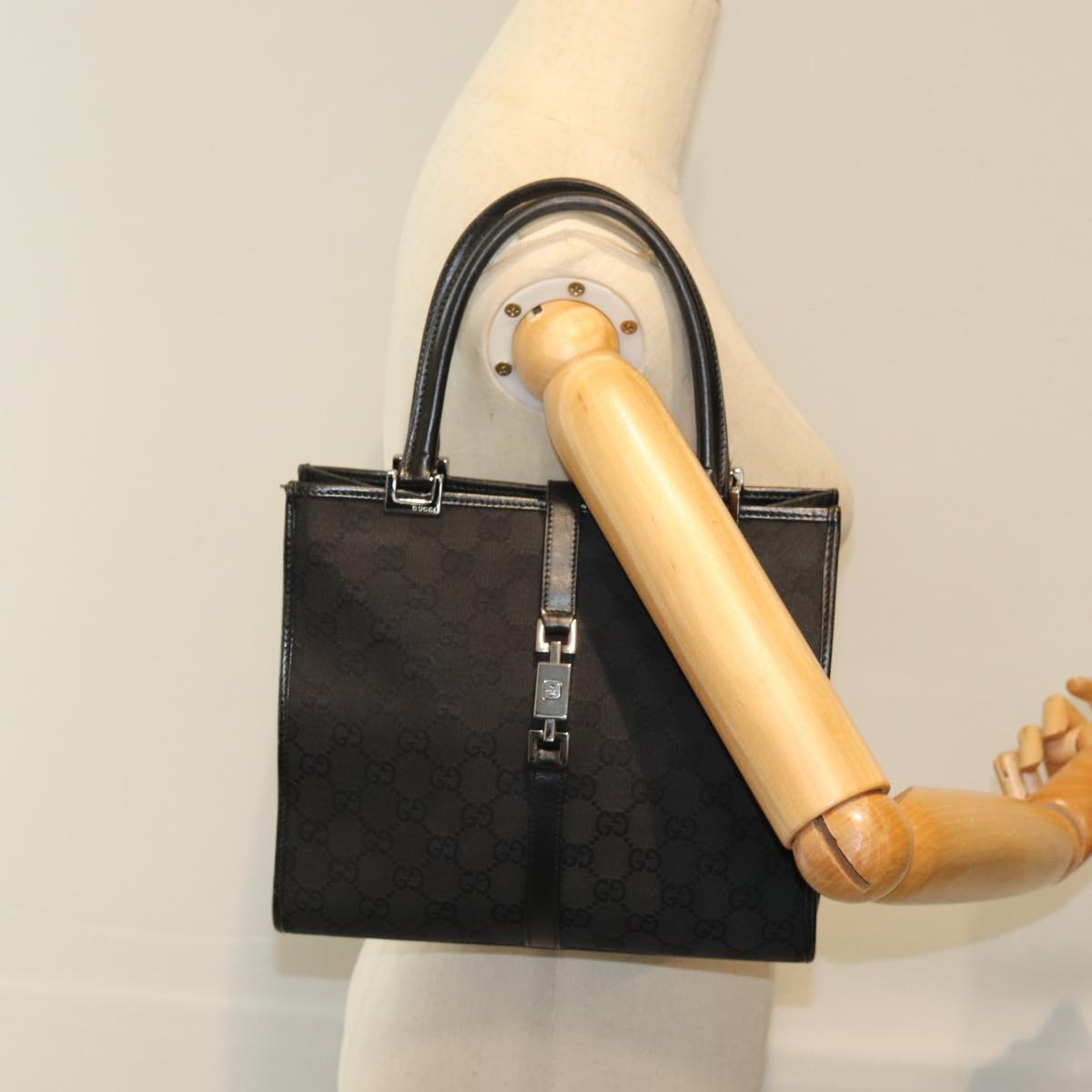 GUCCI Jackie GG Canvas Hand Bag Black 01715 3444 am6221