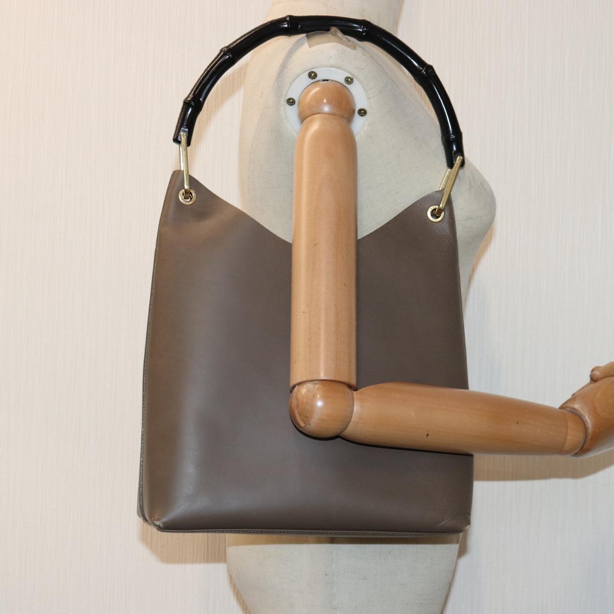 GUCCI Bamboo Hand Bag Leather Brown Black 001 2058 1880 0 am6698