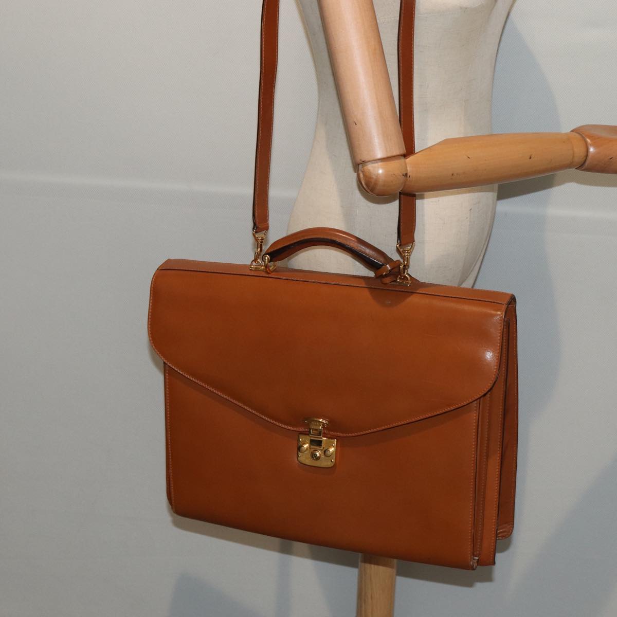 GUCCI Ready Lock Briefcase Leather 2way Brown Gold am6802