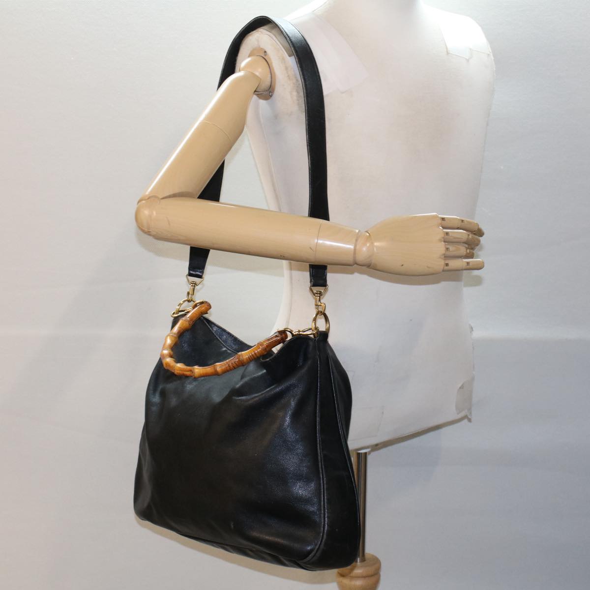 GUCCI Bamboo Shoulder Bag Leather 2way Black ar10030B