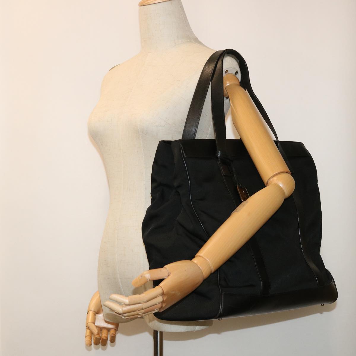 GUCCI Tote Bag Nylon Leather Black 00237540404 ar10076