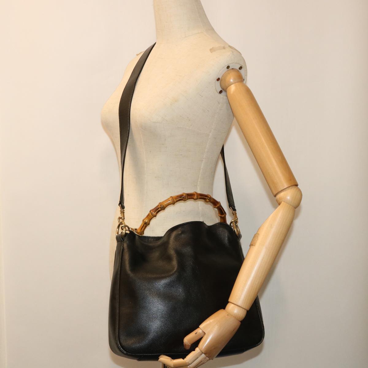 GUCCI Bamboo Shoulder Bag Leather 2way Black ar10104