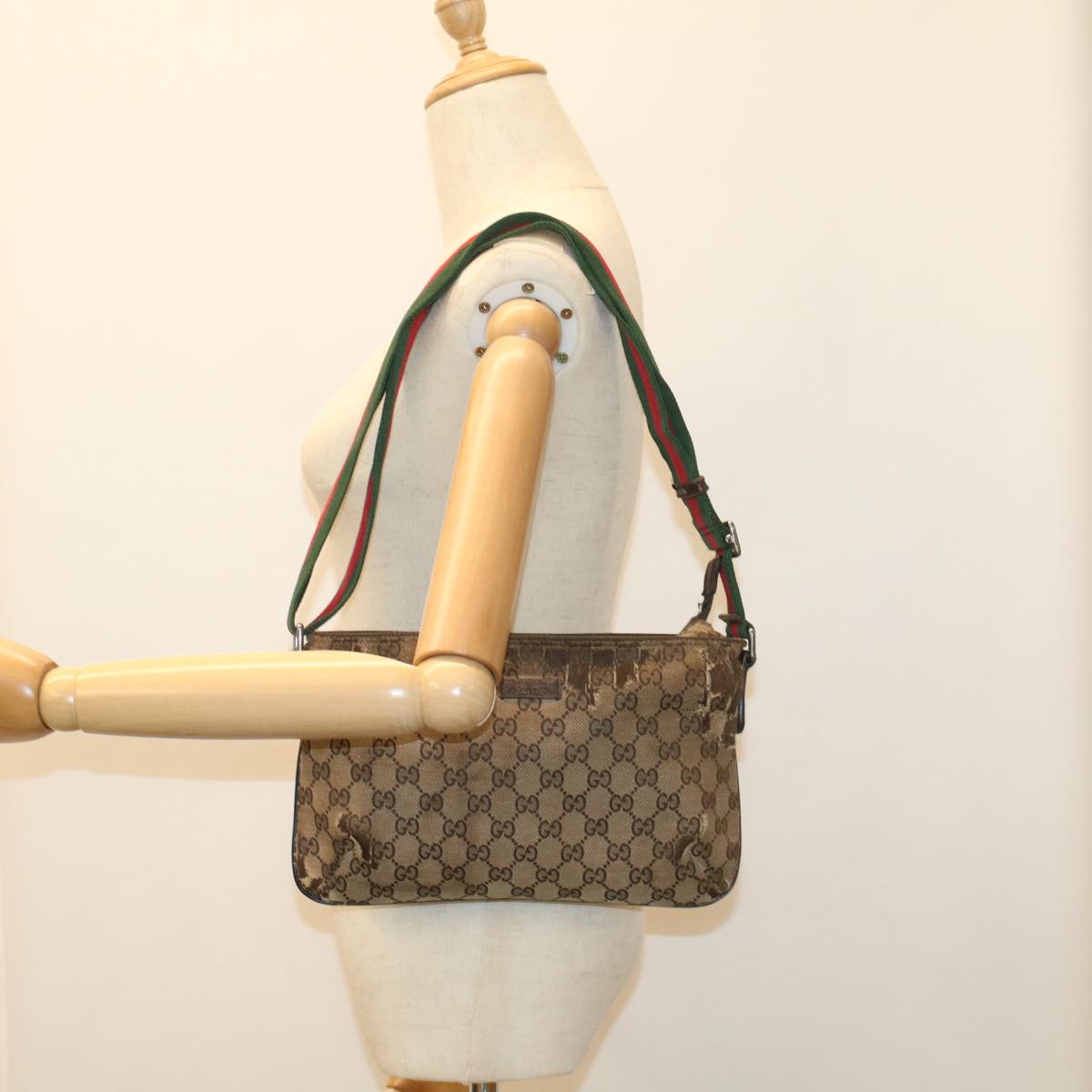 GUCCI GG Canvas Web Sherry Line Shoulder Bag Beige Red Green 189749 ar10203