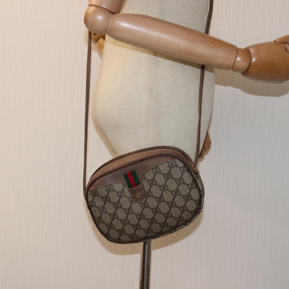 GUCCI GG Supreme Web Sherry Line Shoulder Bag PVC Beige Red 007 58 ar11876