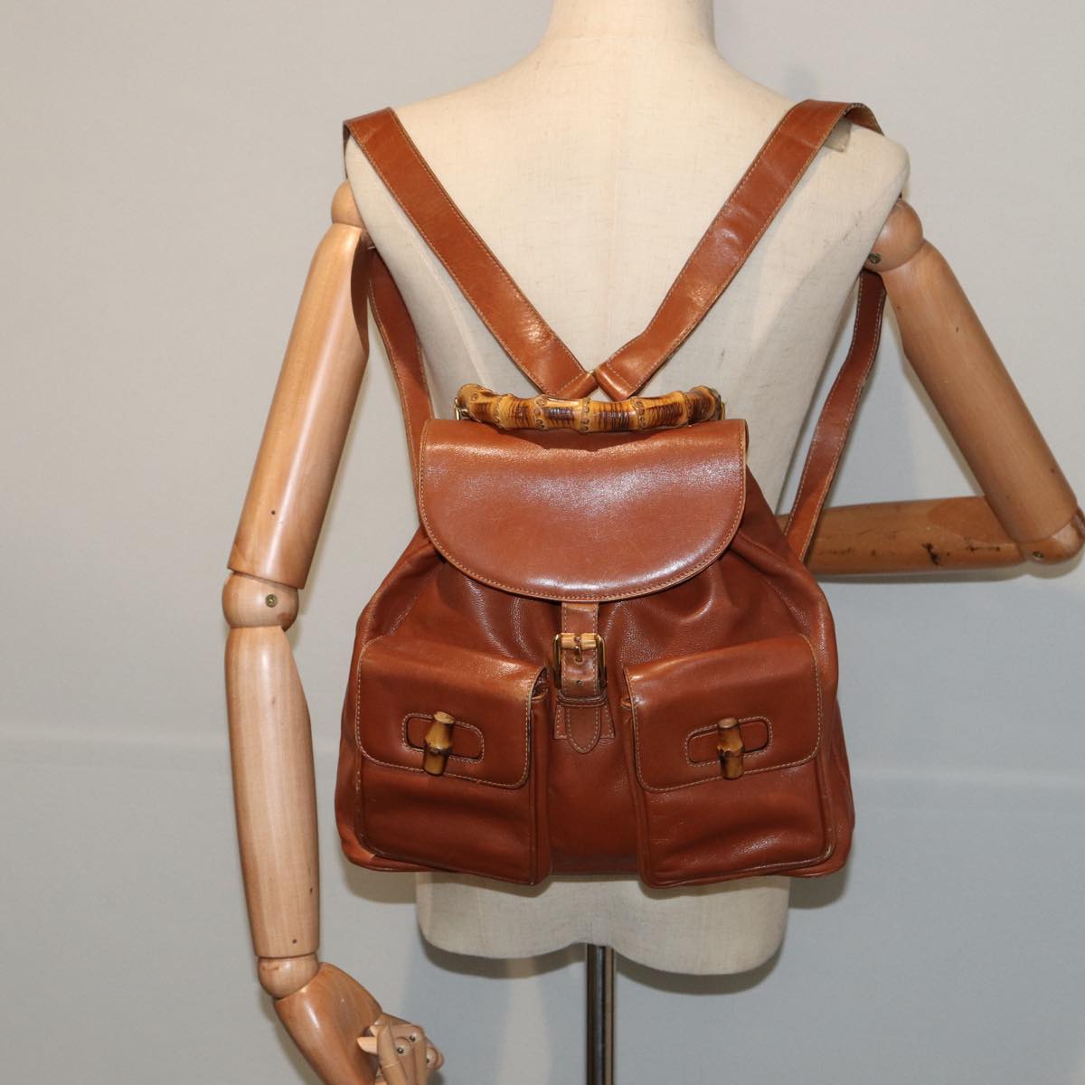 GUCCI Bamboo Backpack Leather Brown 003 2058 0016 ar12099