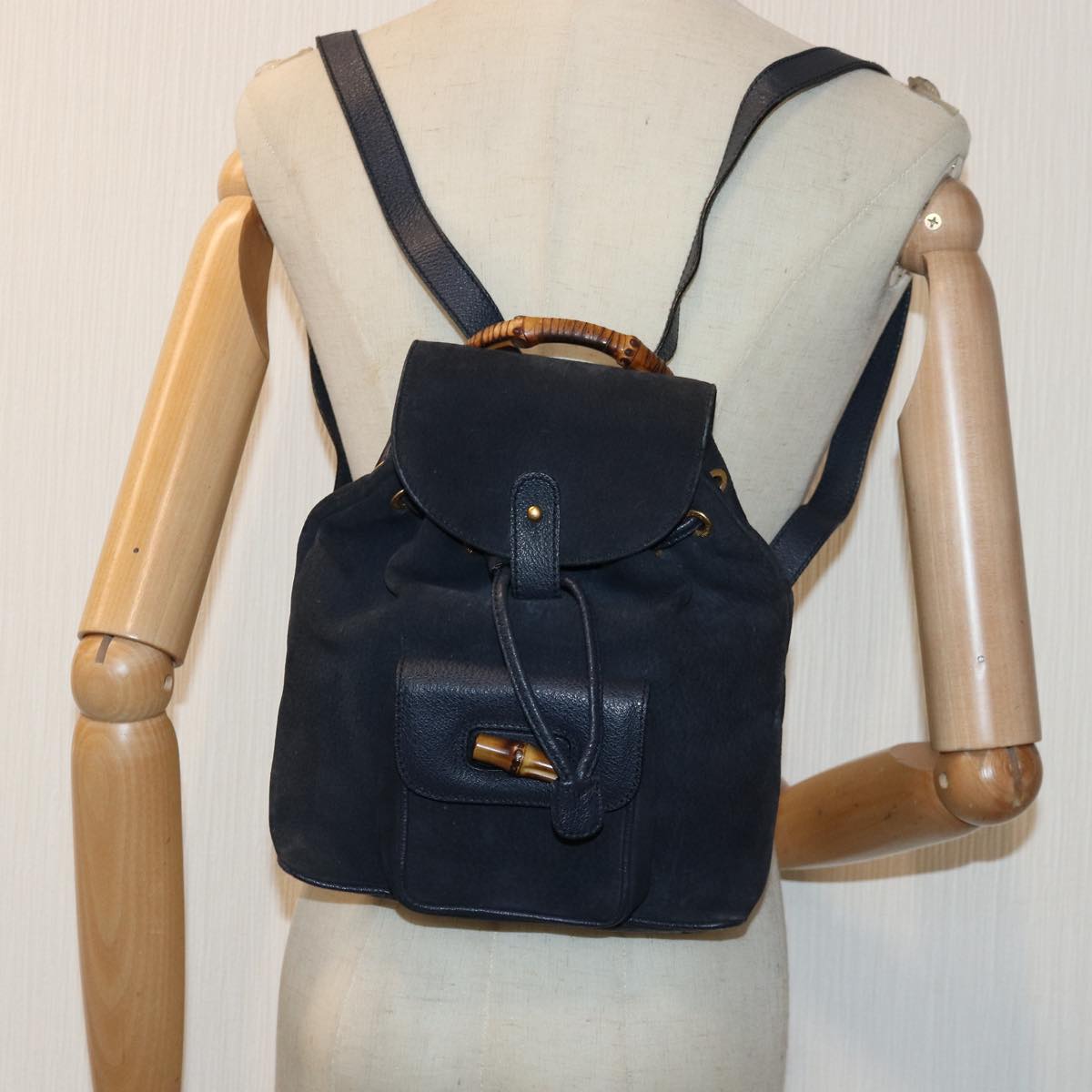 GUCCI Bamboo Backpack Suede Navy 003 1705 0030 ar12212