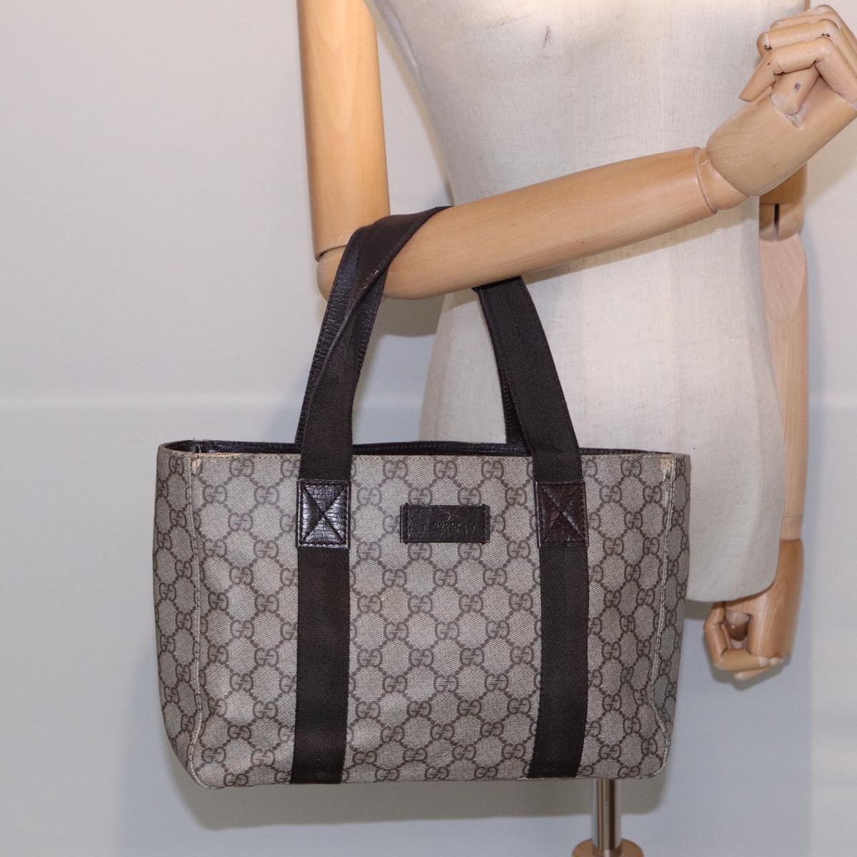 GUCCI GG Supreme Hand Bag PVC Leather Beige 141976 ar12304