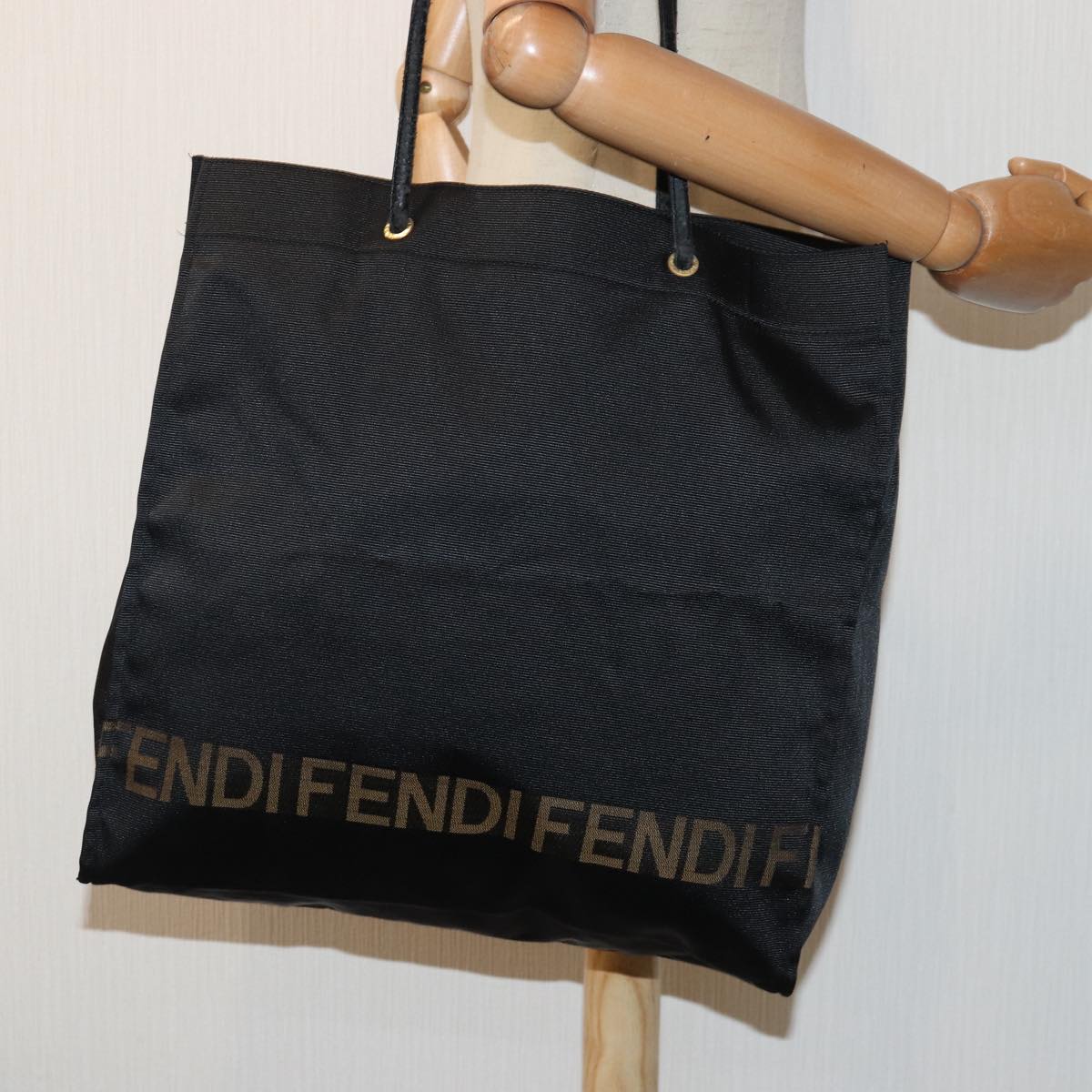 FENDI Tote Bag Nylon Black Gold ar12397
