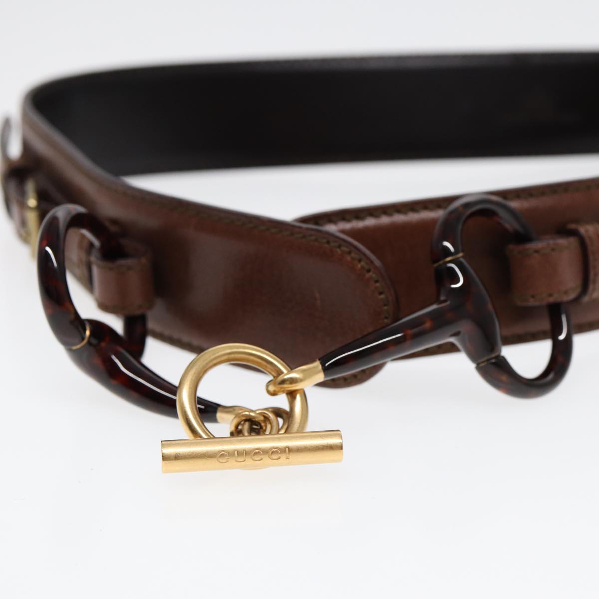 GUCCI Horsebit Belt Leather 30.3"" Brown 1417 51 1766 85 34 ar12425