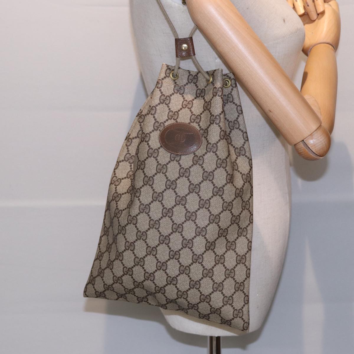GUCCI GG Supreme Purse Hand Bag PVC Leather Beige Gold 97 19 303 ar12496