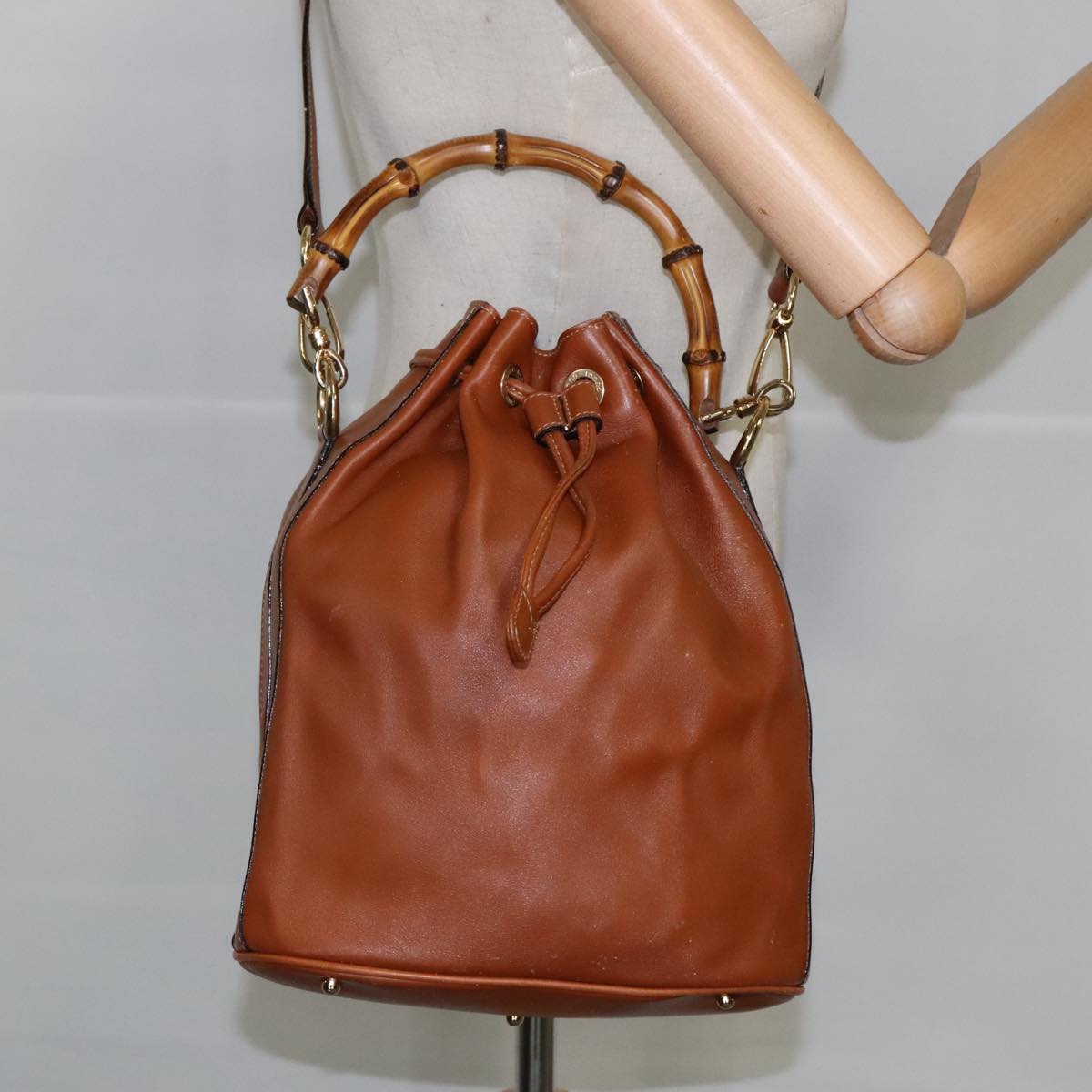 GUCCI Bamboo Hand Bag Leather 2way Brown ar12794
