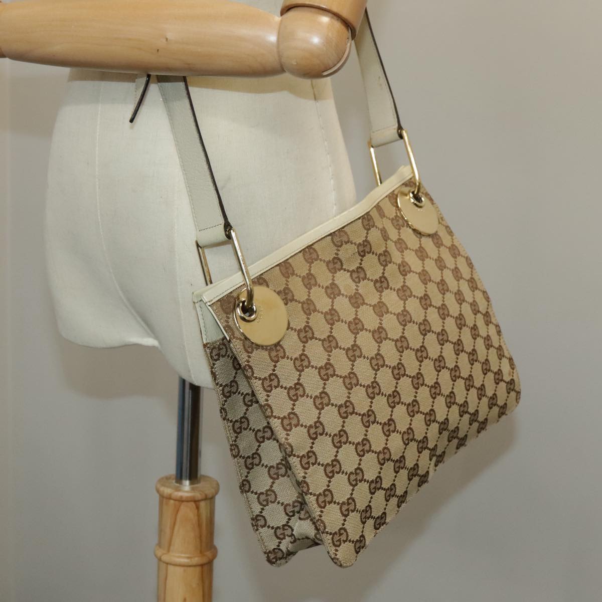 GUCCI GG Canvas Shoulder Bag Beige Cream Gold 120841 ar12809