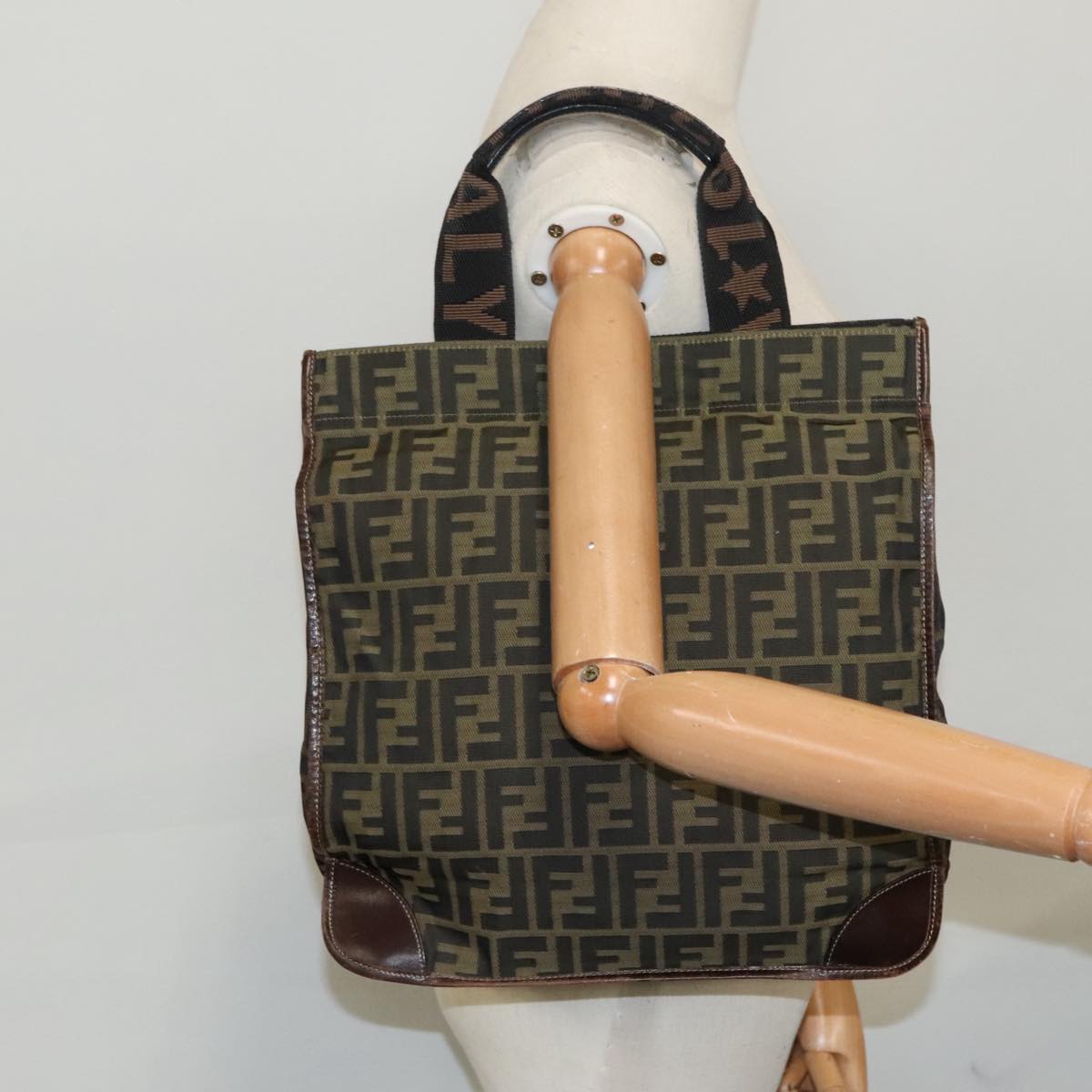 FENDI Zucca Canvas Hand Bag Brown Black Gold ar12836