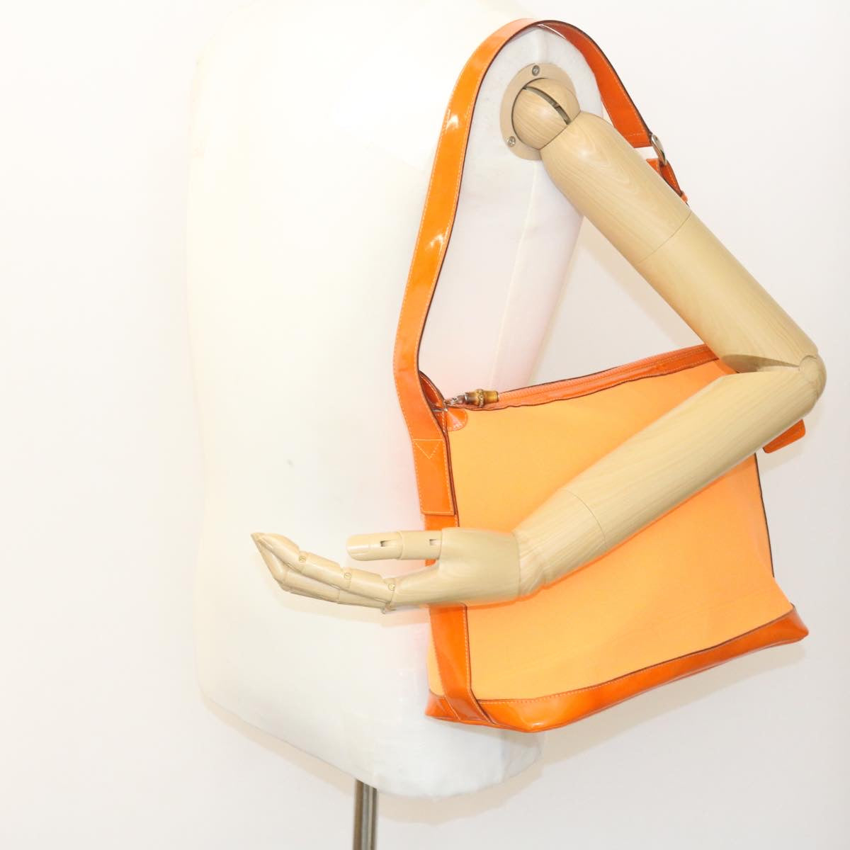 GUCCI Bamboo Shoulder Bag Nylon Enamel Orange ar2074