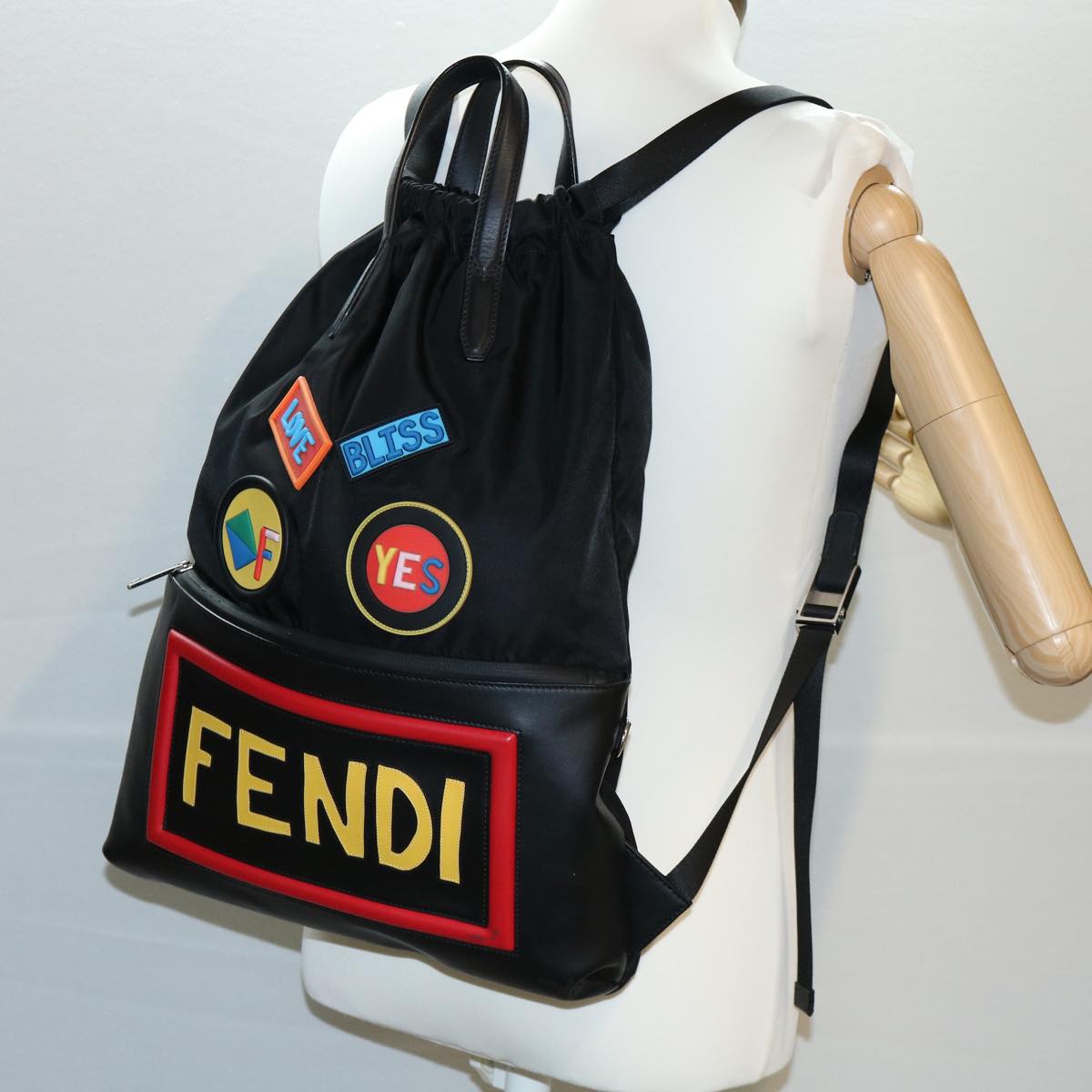 FENDI Backpack Nylon Leather Black Multicolor ar7157A