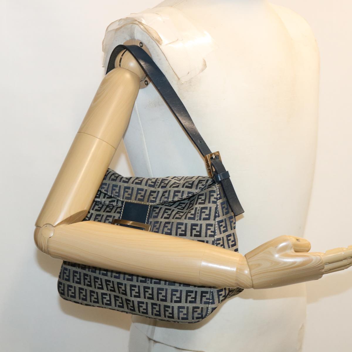 FENDI Zucca Canvas Mamma Baguette Shoulder Bag Navy ar7934