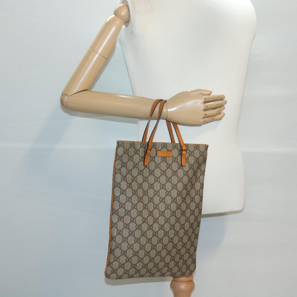 GUCCI GG Canvas Hand Bag PVC Leather Beige Orange 117551 ar8725