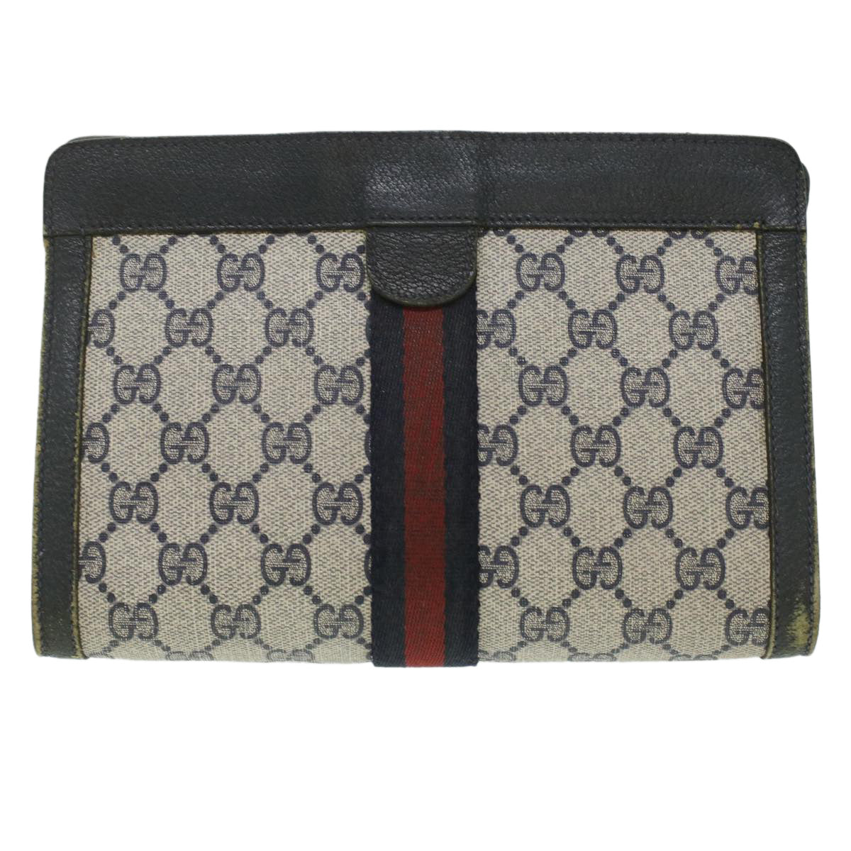 GUCCI GG Canvas Sherry Line Clutch Bag PVC Leather Gray Red Navy ar8911