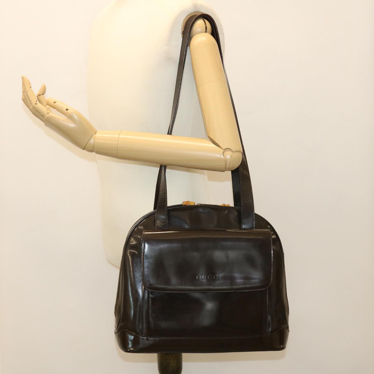 GUCCI Bamboo Shoulder Bag Patent leather Brown 001.2214.1649 ar9167