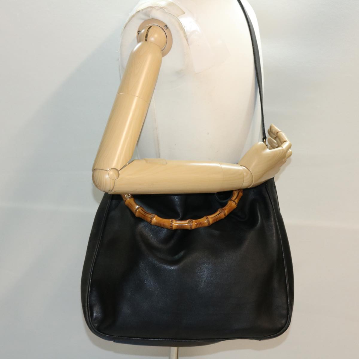 GUCCI Bamboo Hand Bag Leather 2way Black 001.0166.1577 ar9614