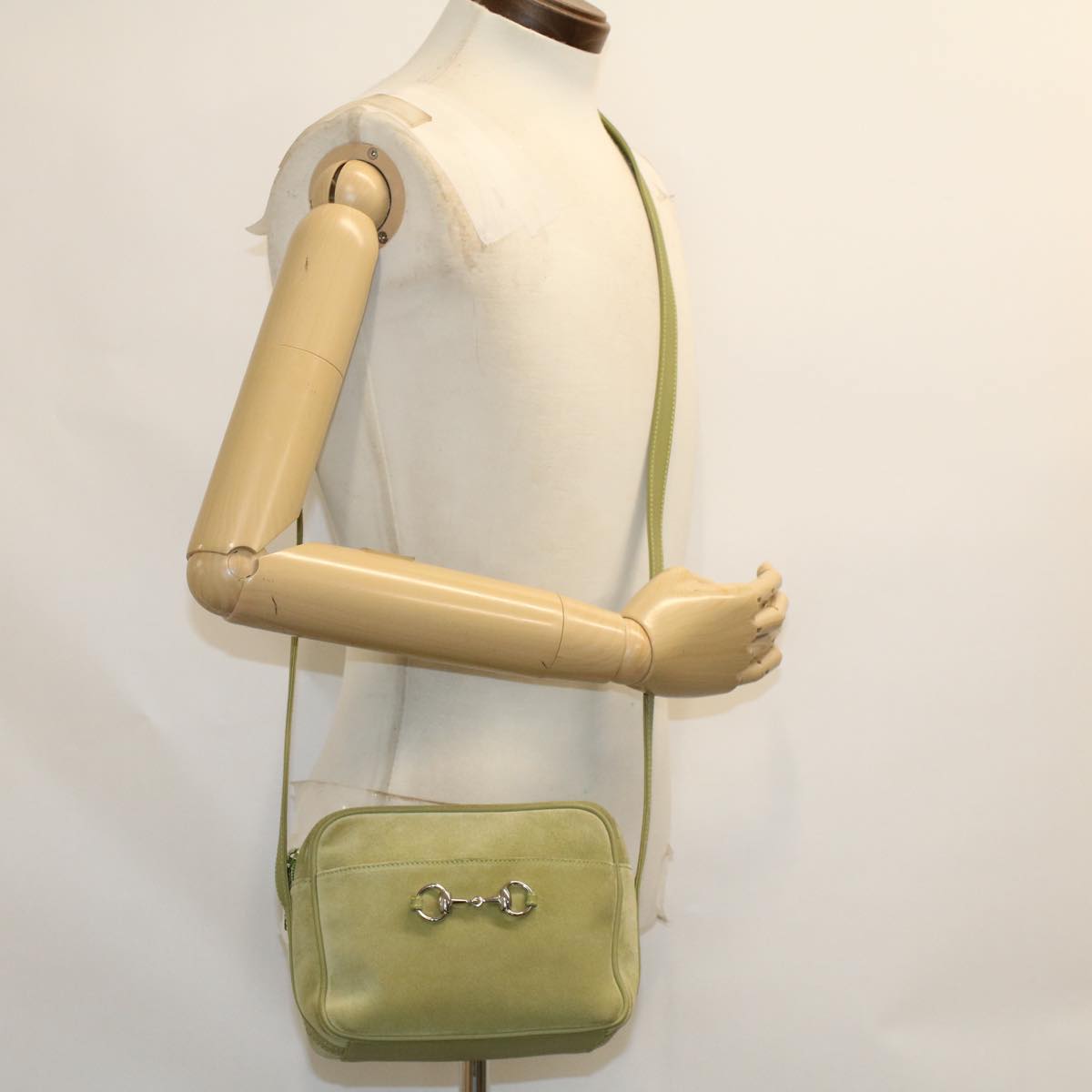 GUCCI Shoulder Bag Suede Green 007•3444•0221 ar9684B