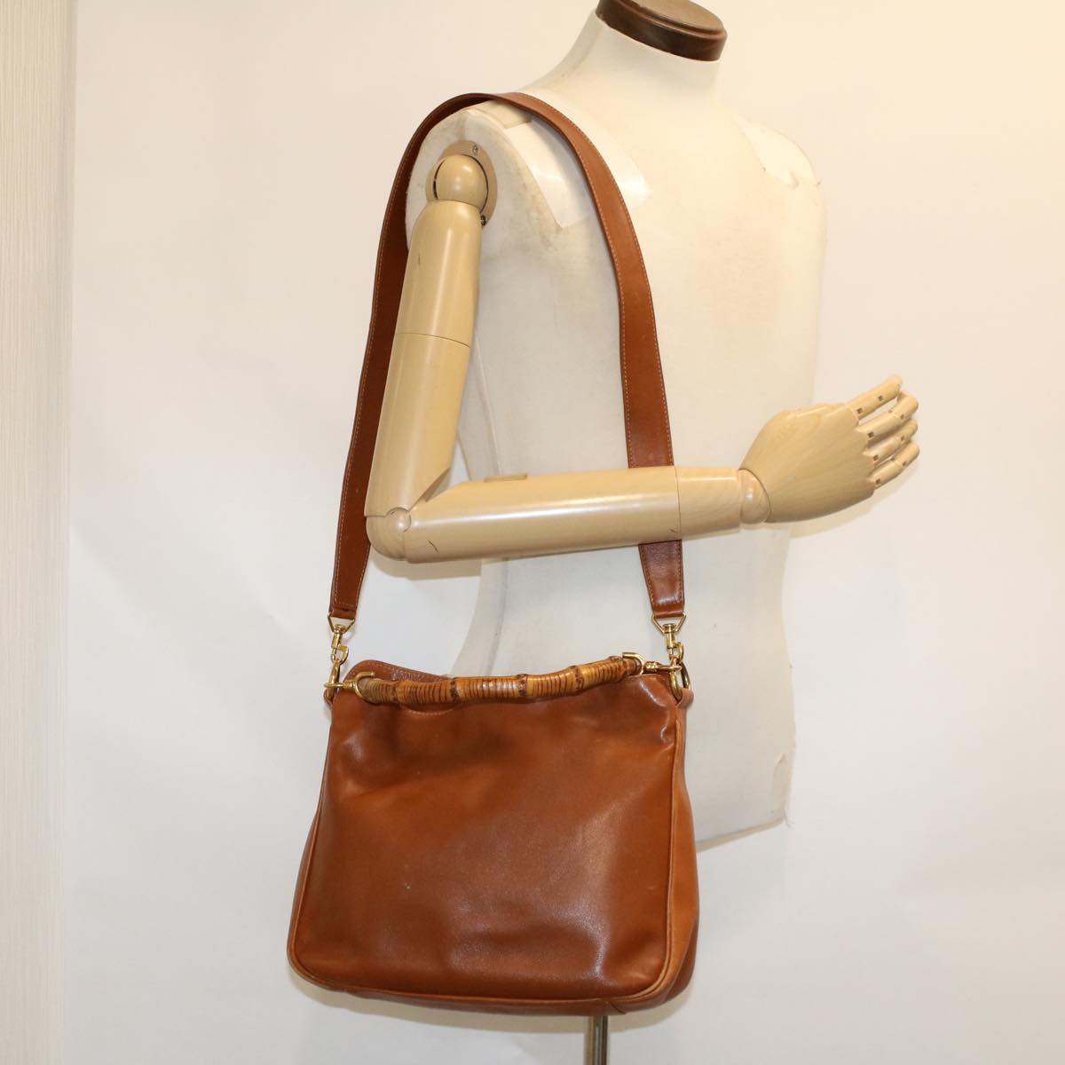 GUCCI Bamboo Hand Bag Leather 2way Brown 001•1638•2615 ar9706B